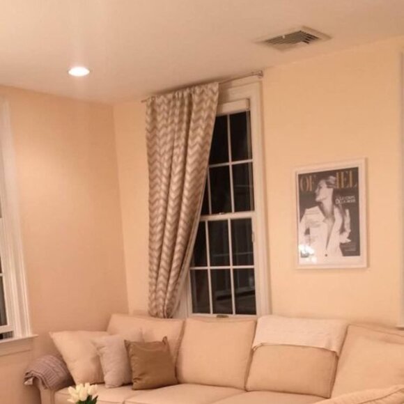 2 High End Custom Luxury Chevron 50W x 84L Cream Blackout Curtains - Picture 2 of 8